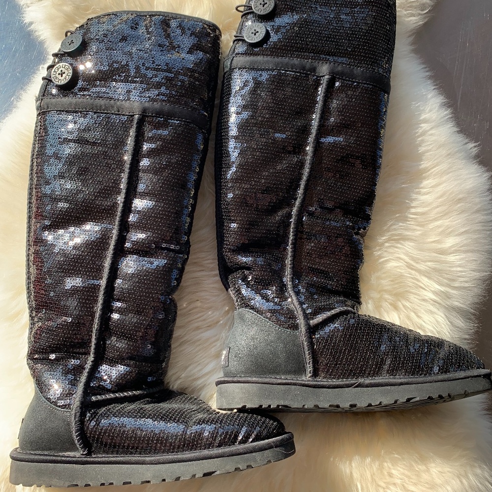 Ugg Black Sequin Women's Knee High Boots Size 6